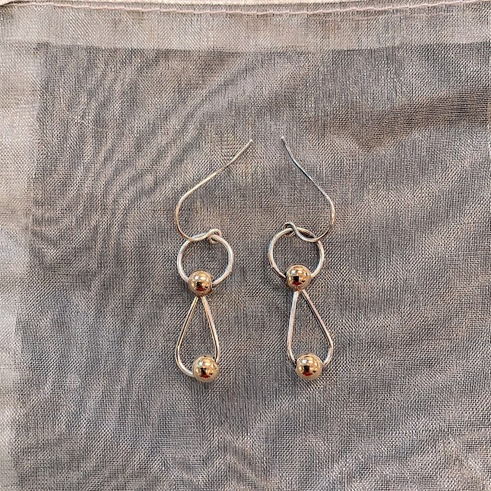 Silver Drop Earrings with Gold Balls